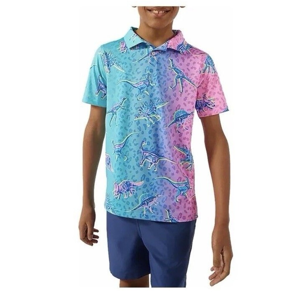 Chubbies The Dino Delight Performance Polo Youth Boy’s L Preppy Surfer Beach - Picture 7 of 7